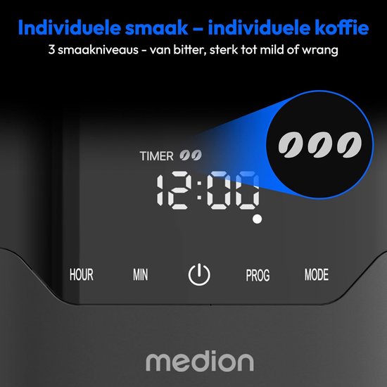 MEDION Koffiezetapparaat Met Thermoskan En Timer  Filterapparaat 10 Kopjes 125 Liter 900 Watt Timer Antilekfunctie Display Md11019 Roestvrij Staal