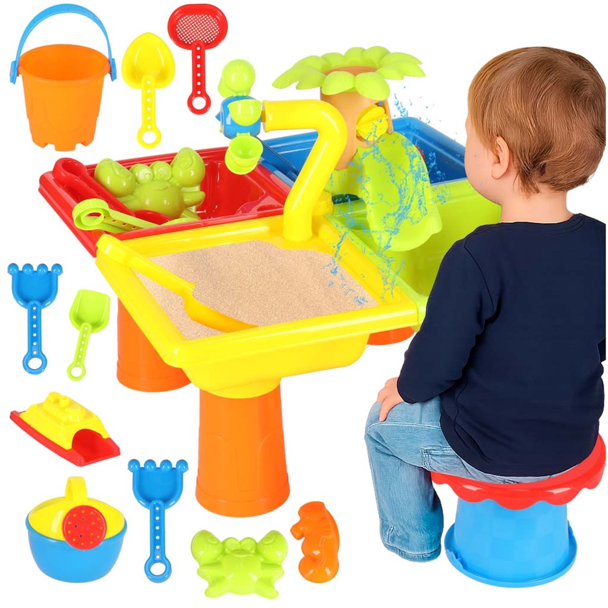 Playos® - Zand en Watertafel - 4 Compartimenten - Inclusief Accessoires - Sensorisch Speelgoed