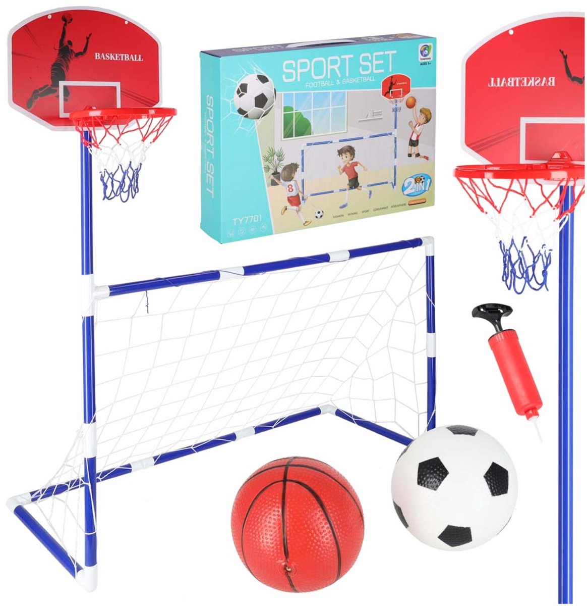 Playos® - Voetbaldoel met Basket - 2 in 1 - met Basketbal en Voetbal - 122 x 48 x 136 cm - Basketbalring - Sport - Sinterklaas