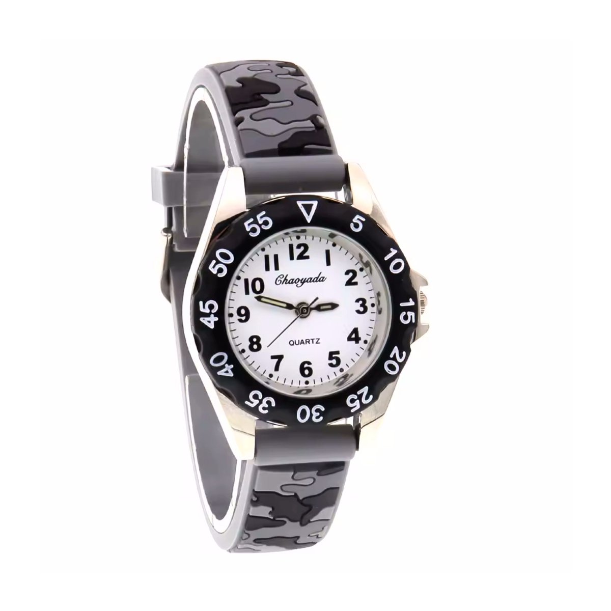 Kinderhorloge - Army Grijs-Wit | Camouflage-Leger | Kunststof-Siliconen