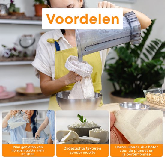 YUGN Étamine Tissu Ortie Sac à Lait de Noix LOT de 2 - Katoen Bio Ecru avec Couture Renforcée - Pour Faire du Lait d'Amande et du Fromage - 35x35cm - Astuce Cadeau