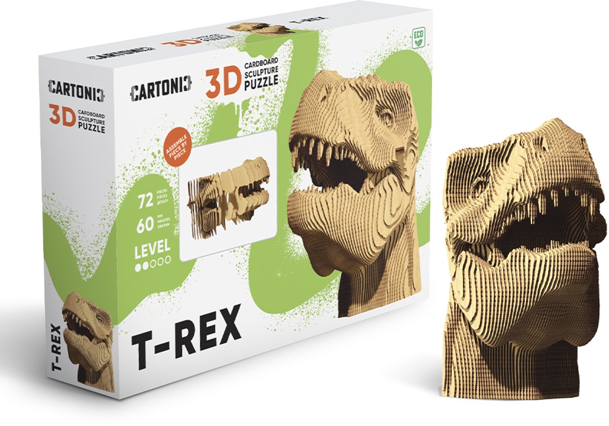 CARTONIC- T-Rex- 3D Puzzel-Speelgoed- Puzzel-DIY- Creatief- Karton- Kinderen en volwassen- 3D- puzzel-