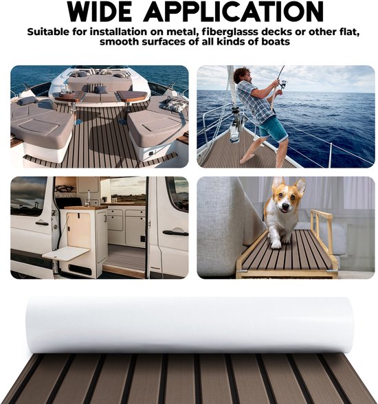 Tapis de Pont en Mousse EVA Teak Pro Series – Tapis de Pont Premium Auto-Adhésif – Pont de Bateau Anti-Dérapant – 240x60 cm – Terra avec Lignes Noires – TeakFoamShop