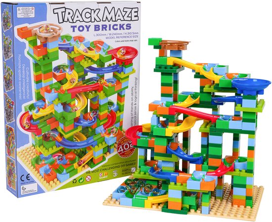 Playos® - Knikkerbaan Bouwblokken - 402 Delig - Bouwblokjes - Constructiespeelgoed - Bouwen - Bouwstenen - Educatief Speelgoed - Sinterklaas