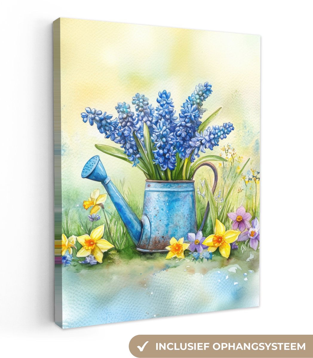 Canvas schilderij 30x40 cm - Exclusieve wanddecoratie Gieter - Lavendel - Bloesems - Muurd