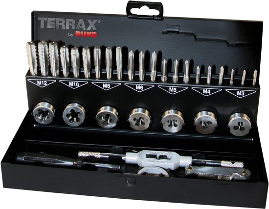 Coffret de tarauds TERRAX by RUKO, 31 pièces HSS , en coffret en tôle d'acier - A245013