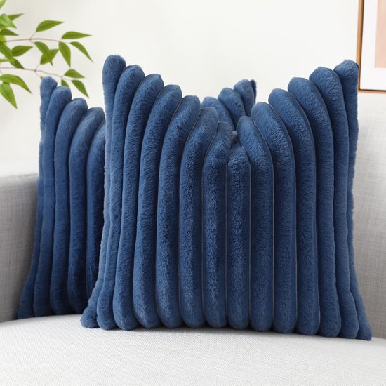 Lot De 2 Housses De Coussin Madizz – Fausse Fourrure Rayée – 80x40 Cm – Neuf