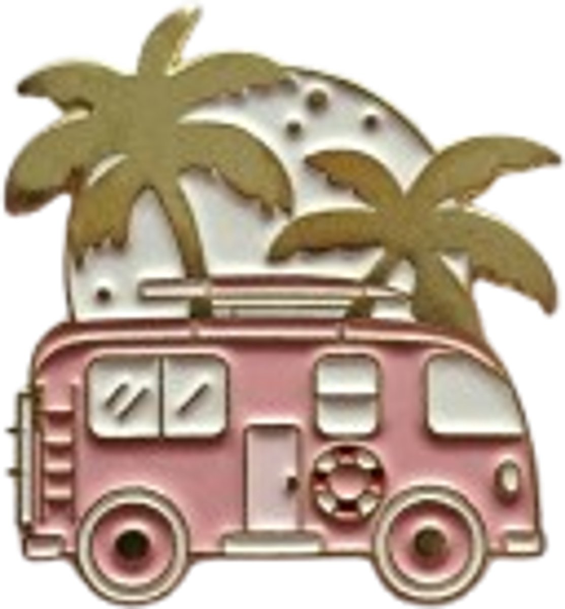Pin Broche - Volkswagen busje roze - Kledingspeld - goud palmbomen zomer - Speldje voor rugzak of kleding - Kleine cadeautjes - enamel pin - Grappige badge - 1 stuk