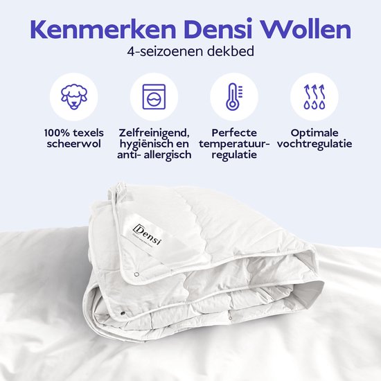 Densi 100% Texels Scheer Wol - Wollen Dekbed - 4-Seizoenen Dekbed - 200x220 cm - IWS Wolmerk - All Season