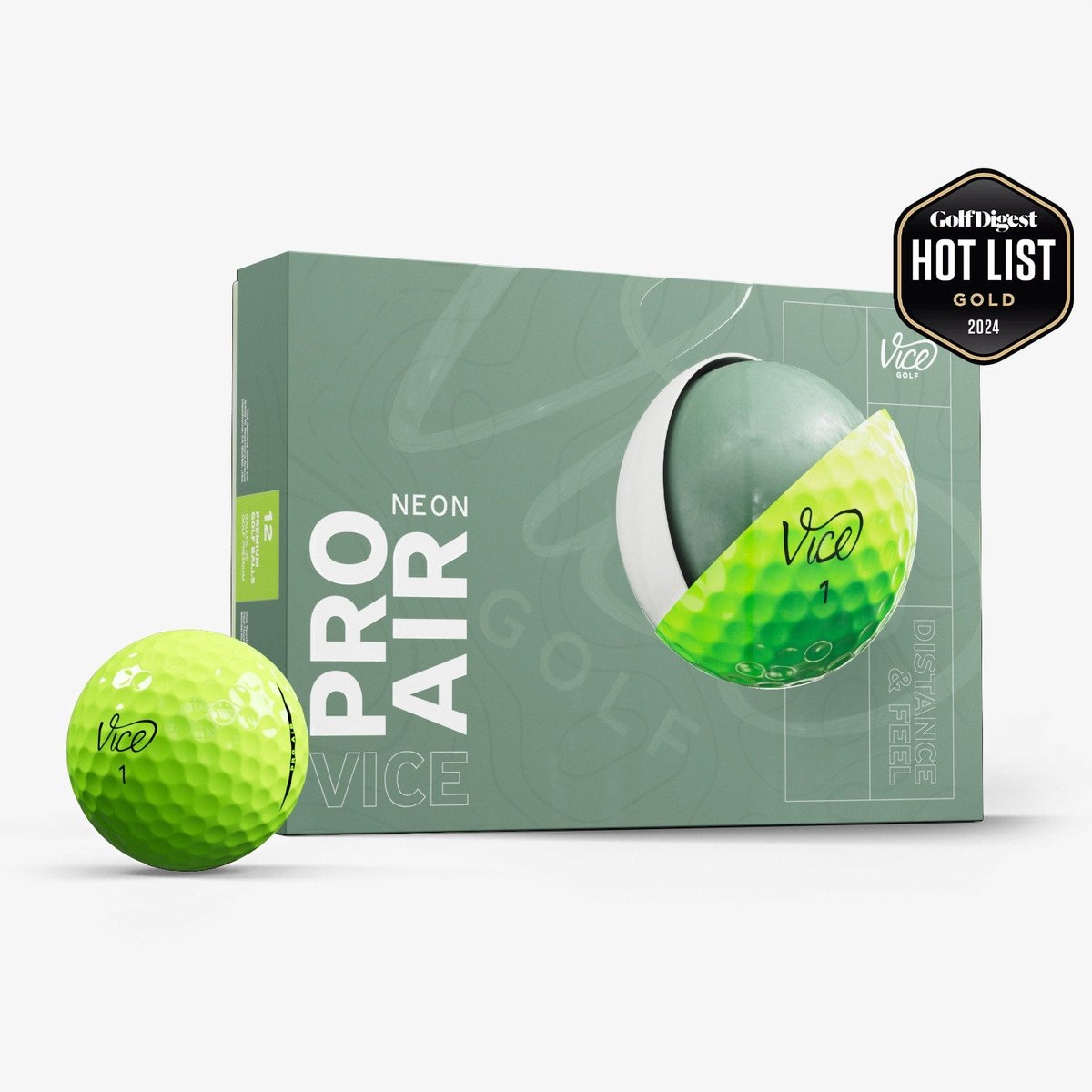 Vice Golf Pro Air - 12 golfballen - Neon Lime - Urethane cover - 3-delig - Hoge vlucht & lange carry