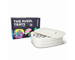 Puzzlup Puzzel sorteerbakjes – Set van 6, stapelbaar, met deksel & dooshouder – Tot 1500 stukjes – Creme Wit - Limited Edition