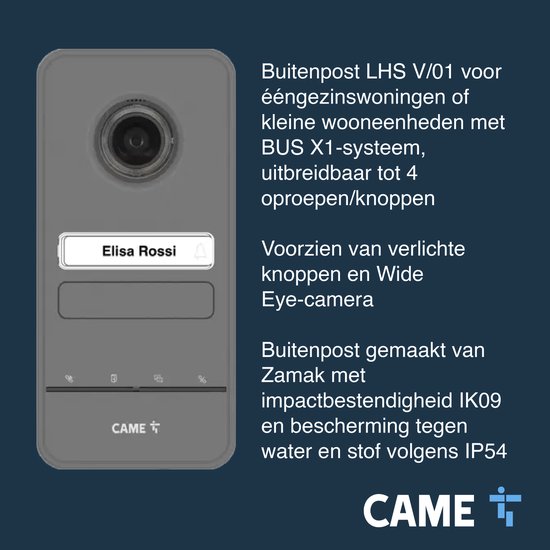 CAME Video-intercomset voor ééngezinswoningen, bestaande uit een witte PLX handsfree video-intercom met 5″ LCD-scherm, LHS V/01 buitenpost met enkele oproepknop en VAS/101-voeding, eenvoudig te installeren van Merkloos — afbeelding 5