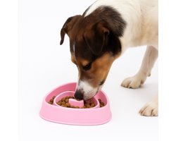 Nobleza Honden schrokbak - Anti schrokbak hond - Slow feeder - Driehoek - Antislip - Roze