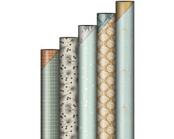 5 rollen kerst cadeaupapier – Dubbelzijdig mix & match – Ruitjes, takjes, stipjes, dennenappels en kerstballen – Luxe inpakpapier 50 cm x 3 meter – Mooie combinaties voor kerstcadeaus – FSC