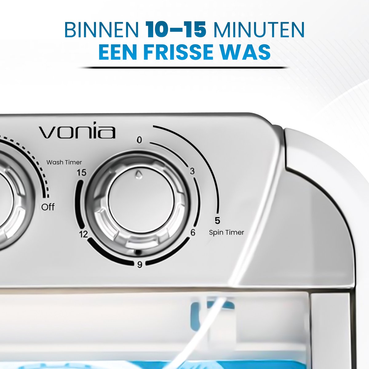 Vonia Mini Wasmachine - Kleine wasmachine - Met centrifuge en bovenlader - Wascapaciteit 2,6 kg - Energiezuinig - Wit/Blauw — afbeelding 6