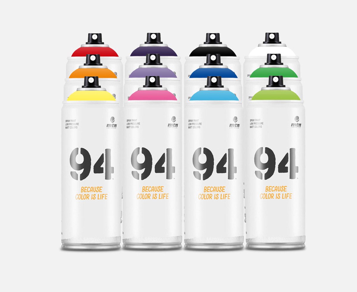 MTN94 Spuitbussen pakket - 12 kleuren lage druk en matte afwerking graffiti spuitverf - 400ml