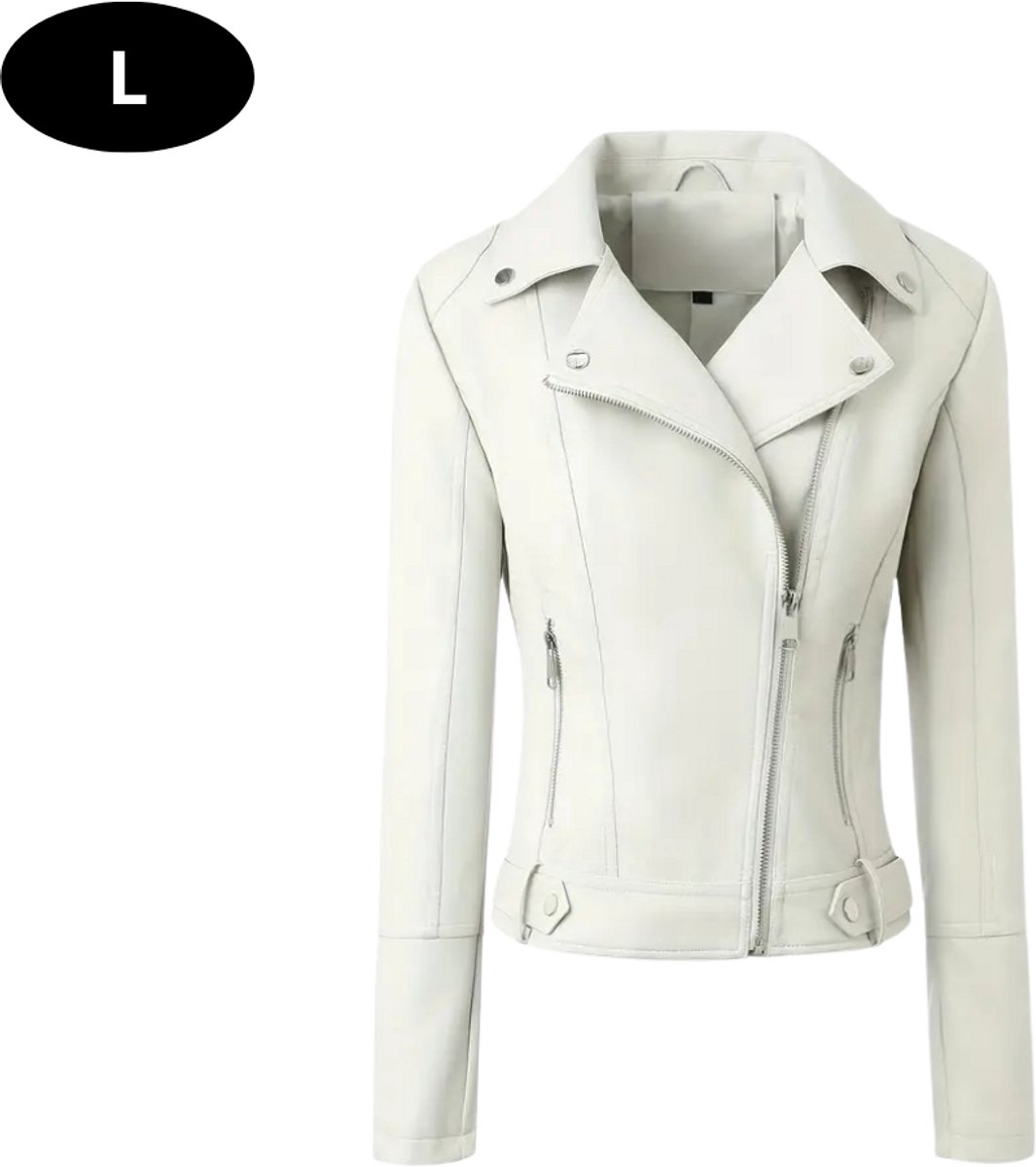 Nivard Kunst Leren Jas Leather Jacket Lederen Jas Bomberjack Pilotenjack Blazer Biker Motorjas Motormuis Dames Wit