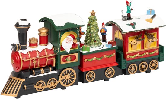 Kerstscène, trein van de Kerstman, bewegend met geluid, 38 cm
