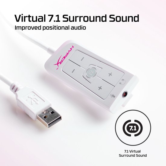 Witte USB-controller voor virtueel 7.1 surround sound.