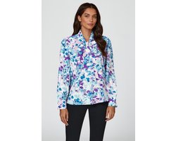 Blousetop met lange mouwen en abstract bloemenprint en strikdetail in blauw
