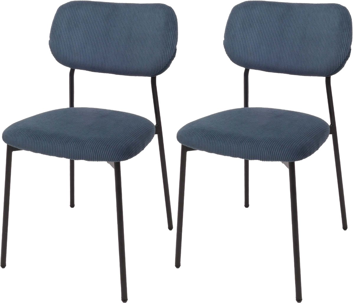 Set van 2 eetkamerstoelen MCW-O26, keukenstoel gestoffeerde stoel, koord (330g/m²) stof/textiel metaal ~ blauw