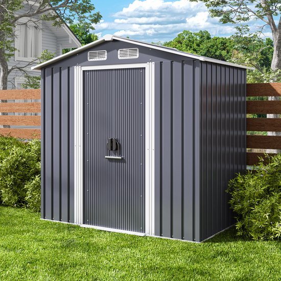 Abri de jardin Xbro – Abri à outils en métal – Rangement de jardin résistant aux intempéries – Pour jardin, terrasse et pelouse – 196 x 31 x 187 cm – Gris clair