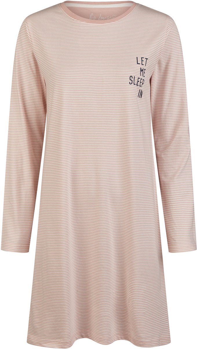 By Louise Essential Dames Nachthemd Lange Mouw Gestreept Roze
