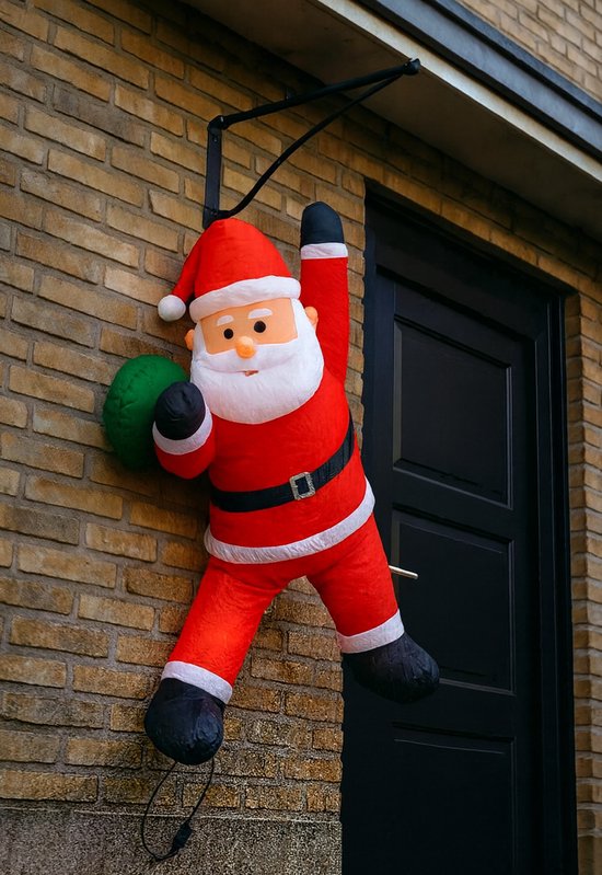 Père Noël Opblaasbaar HEM 120 cm - Siècle des Lumières LED - Souffleur et Touwen inclus - Polyester imperméable - Pour l'intérieur et l'extérieur - Pour porte, mât, arbre ou haie - Avec sac de rangement