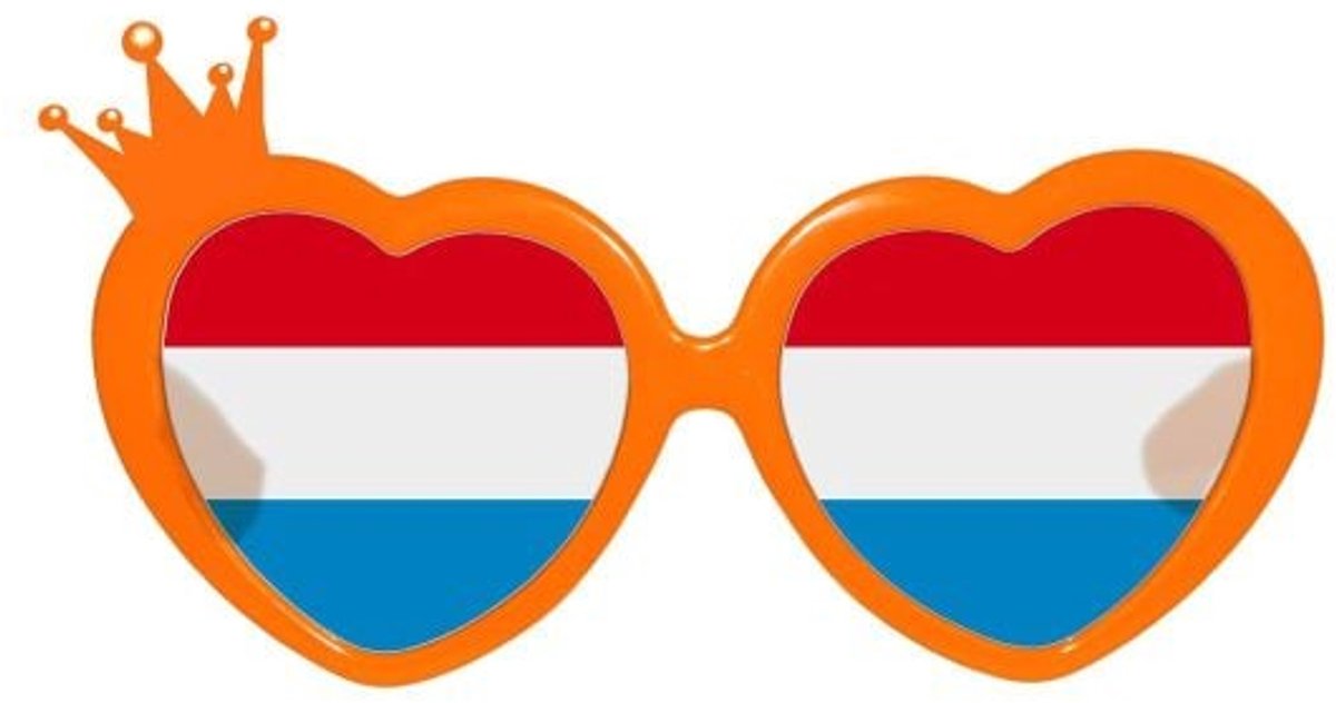 feestbril oranje , hartvorm rood-wit-blauw