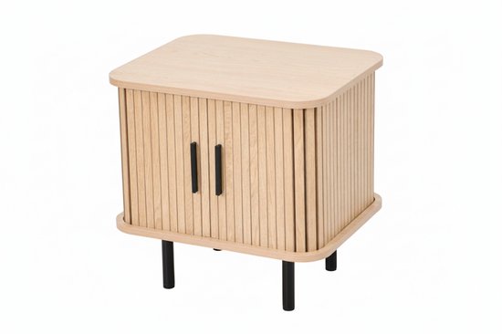 Mano Leisure Bijzettafel met Opbergruimte – Nachtkastje – 45x40x48cm - Eikenpatroon & Zwart Metaal