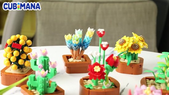 Kit de construction de plantes succulentes CUBIMANA 12 pièces - 1403 Mini -briques 3,6 mm - Collection de Fleurs vibrantes - Bouwstenen Plantes décoratives pour la maison - Cadeau créatif à DIY pour Adultes et Enfants de 10 ans et plus