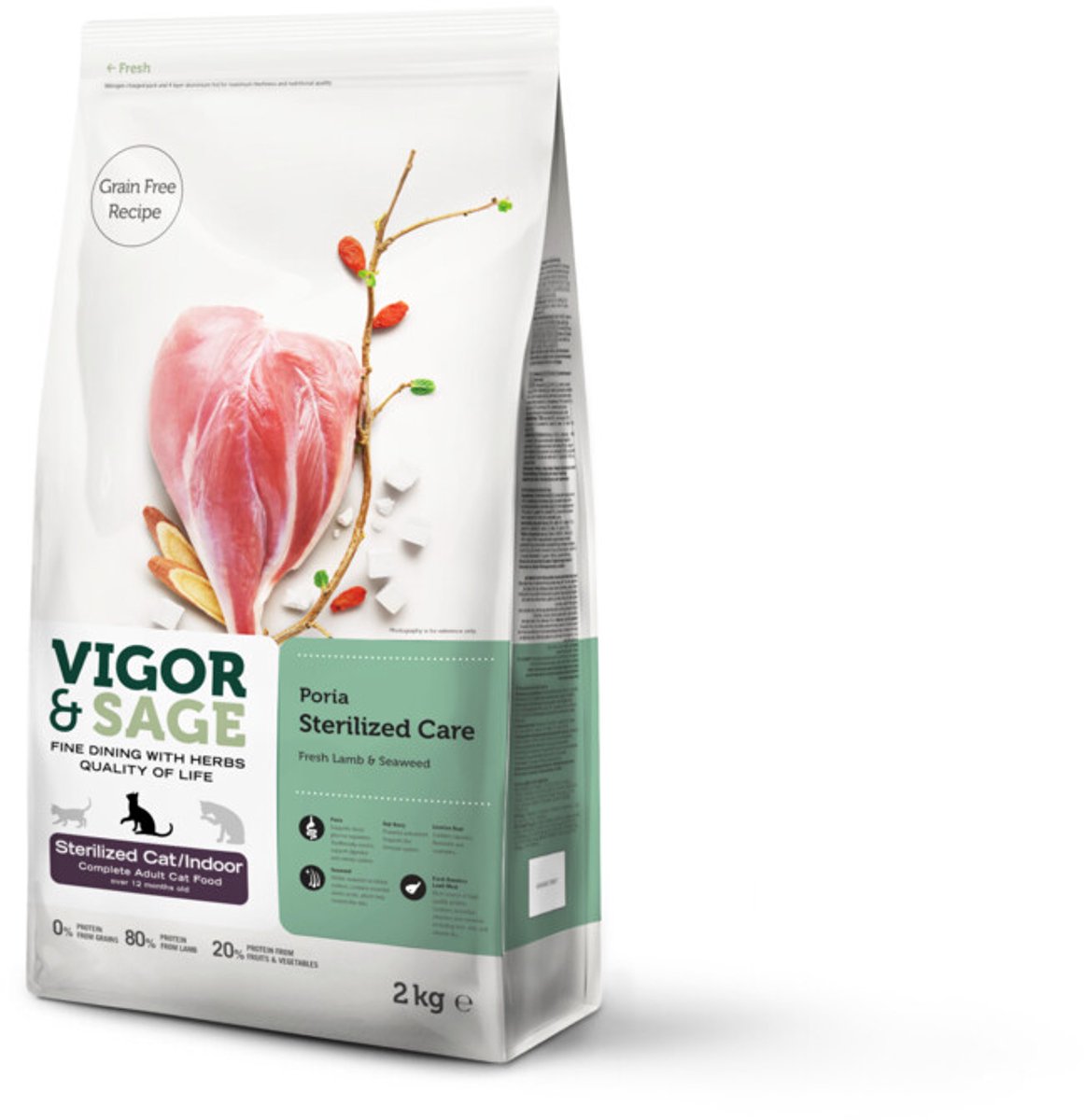 Vigor & Sage Kattenvoer Droog Adult Sterilized Care Poria - 2 kg