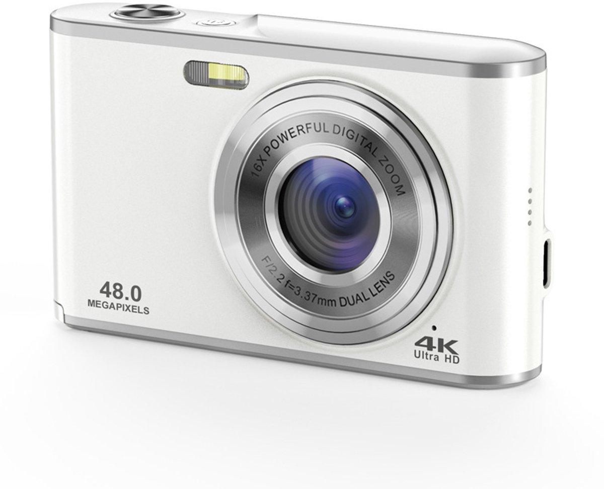 Pocketcamera - 48MP 4K Ultra HD dubbele lens, digitale camera 4K, Ultra HD minicamera 44 MP, 2,4-inch IPS-scherm, oplaadbaar, compacte pocketcamera met 16x digitale zoom - 32GB