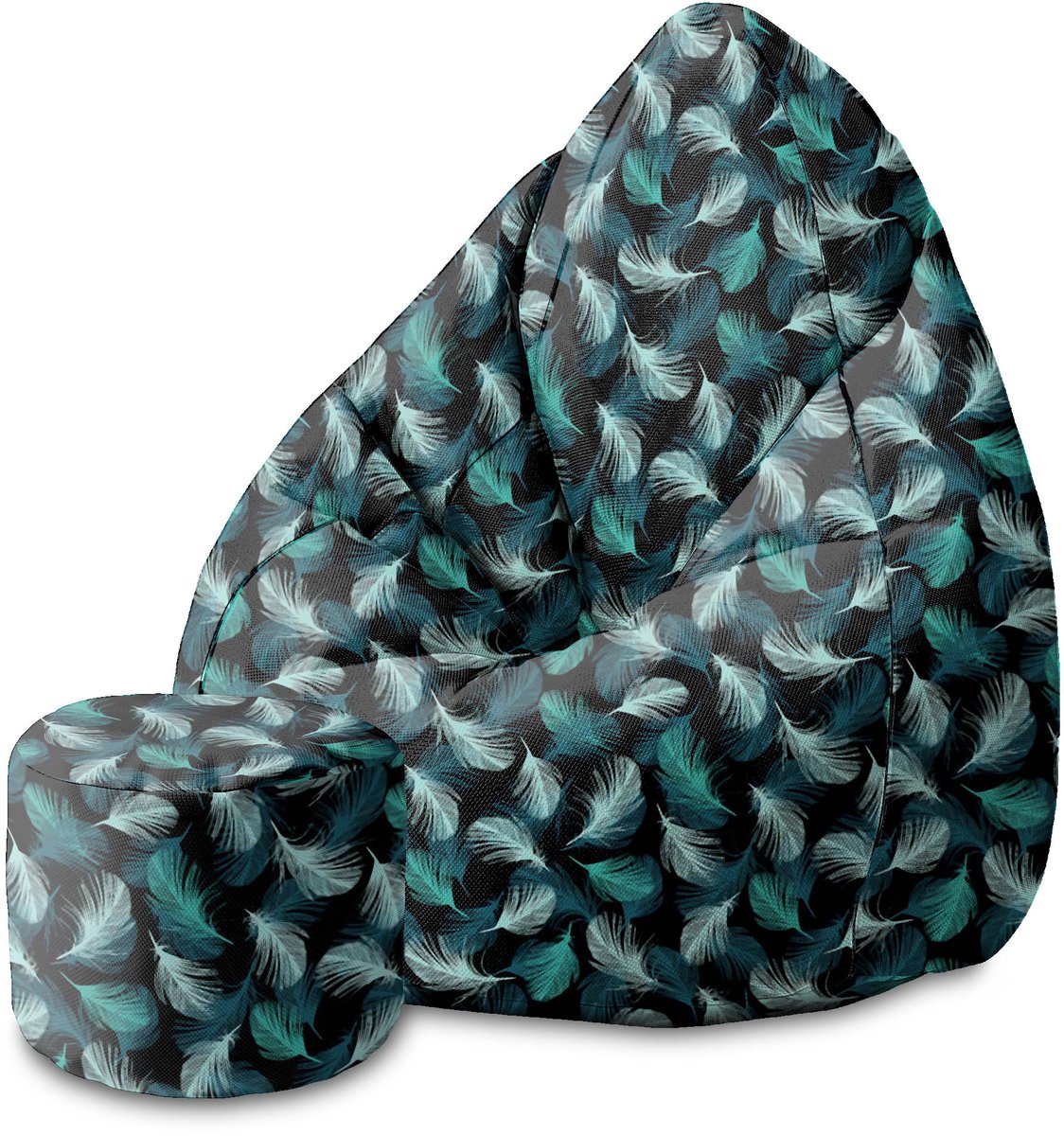 DreamRoots Velvet Zitzak voor Volwassenen – Luxe Beanbag met Voetsteun en Afneembare Hoes – Inclusief Vulling – 80x80x120 cm - Turquoise Feathers