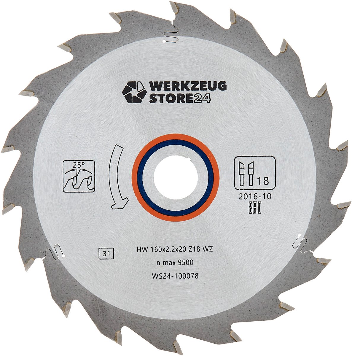 WS24 TCT cirkelzaagblad hout 160 x 2,2 x 20 WZ 18 - WS24-100078
