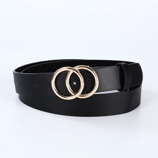 JeiibrZui Damesriem - Dames leren riem - Modieus design, dubbele ronde gesp - 1 stuk - Perfect bij jeans en kleding, zwart