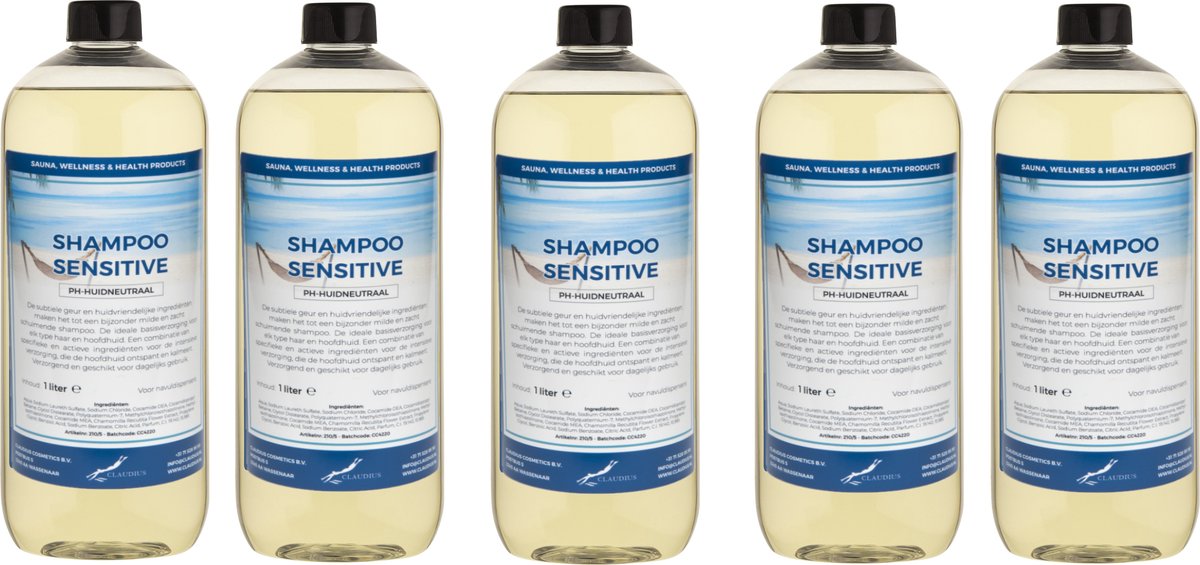 Shampoo Sensitive Care - 1 liter (transparant) - 5 Stuks - Voordeelverpakking - Haarverzorging