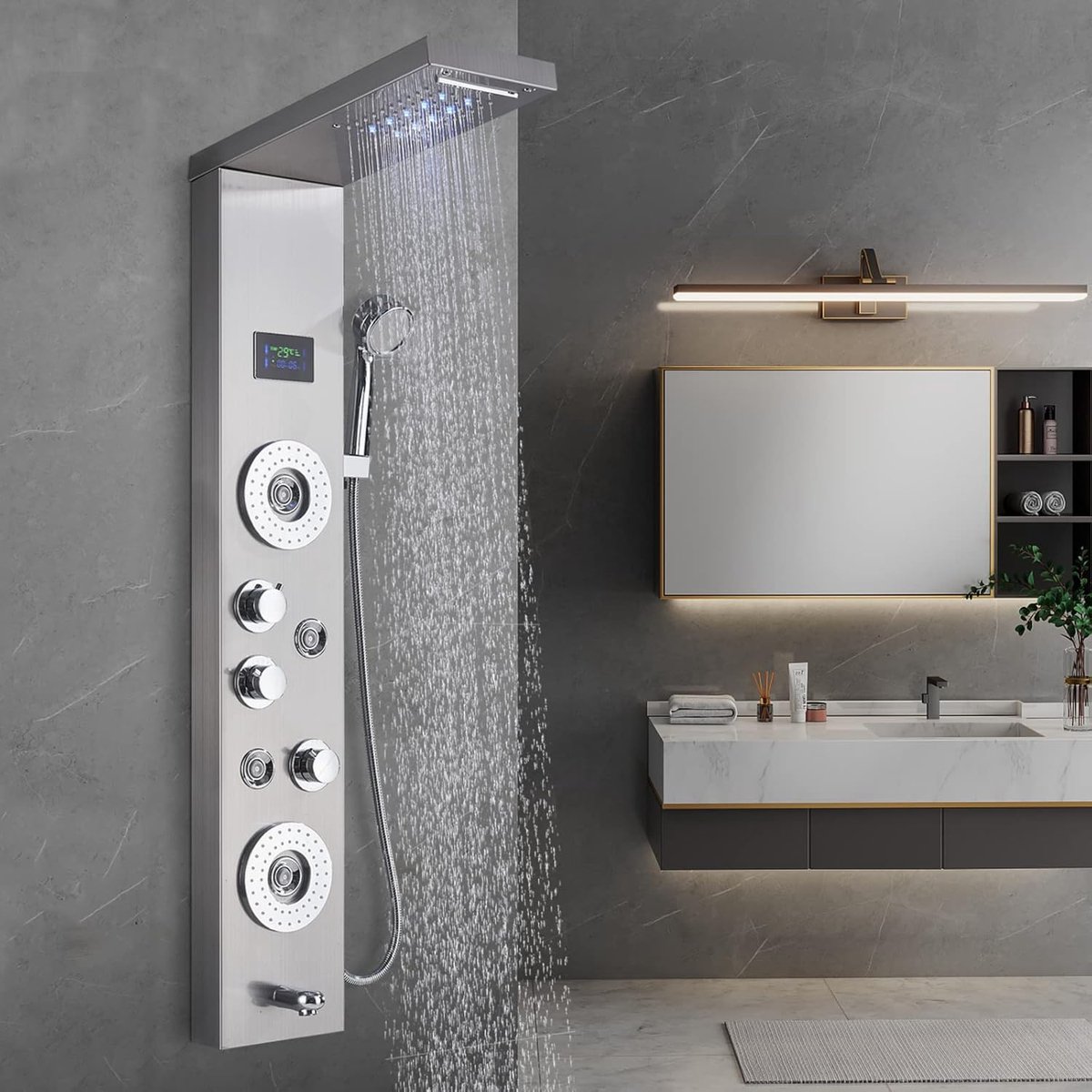 Douchekolom multifunctioneel Douchepaneel Hydromassagedouche RVS Douchekolom met LCD-scherm Water temperatuurweergave