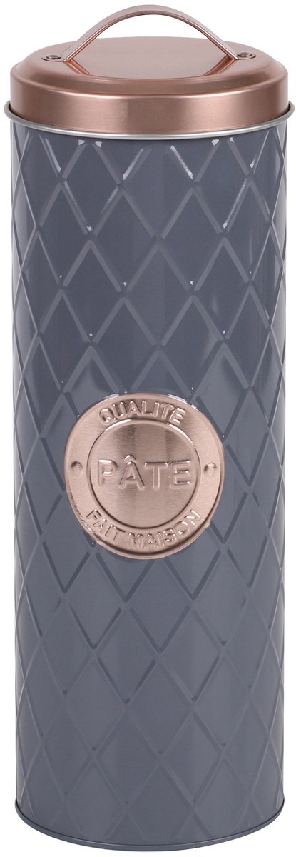 Urban Living Pasta/spaghetti bewaarblik - metaal - grijs/rosé - 11 x 32 cm - keuken voorraadbussen