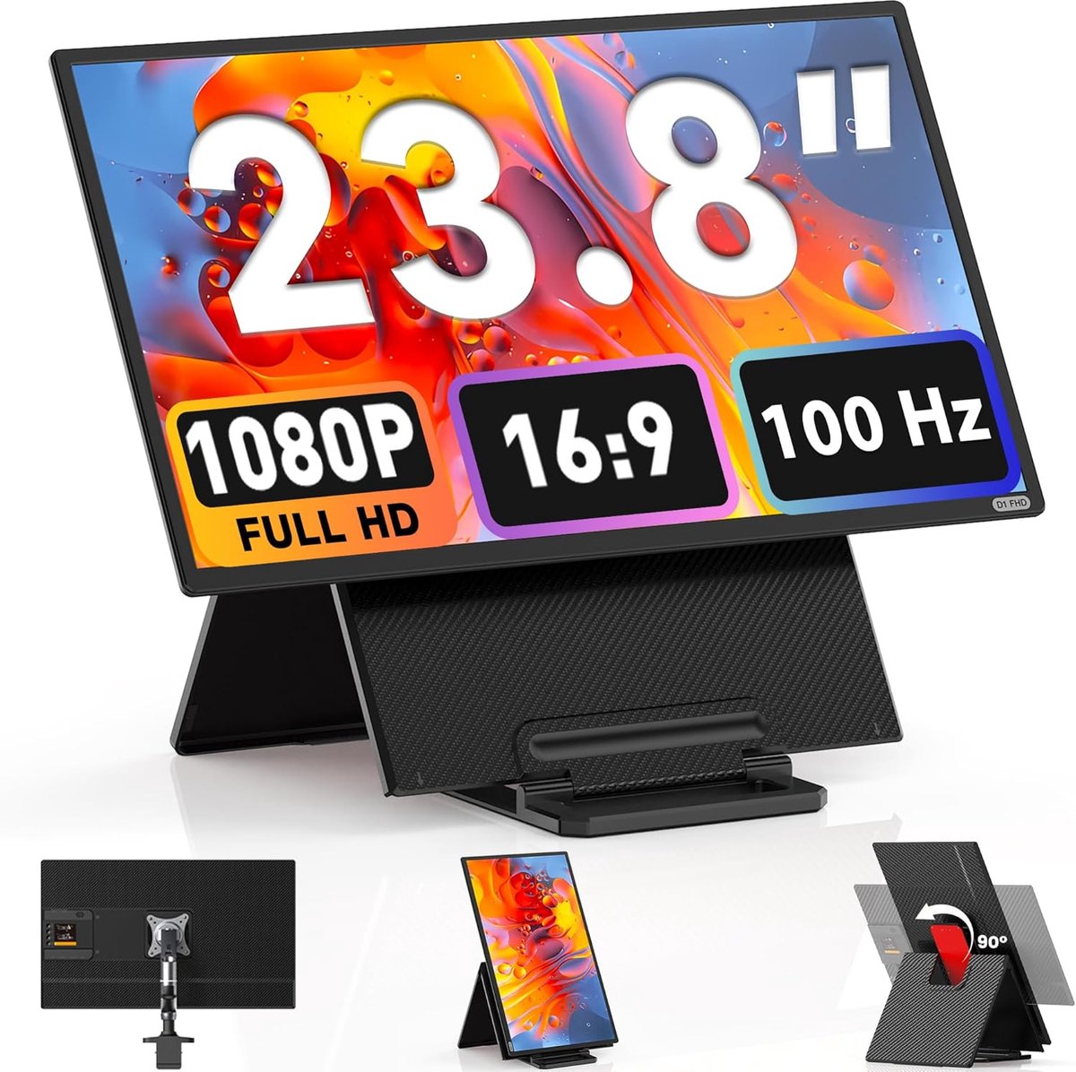 Draagbare Laptopmonitor 23.8 inch - 100Hz Full HD Met Draaibare Standaard