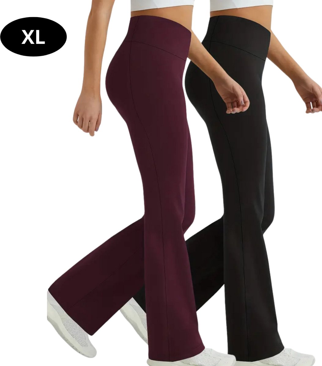 Bovista Lange Broek Dames Flair Broeken Wijde Broek Flared Broek Pants Jeans Trousers Strectch + Wijnrood Zwart