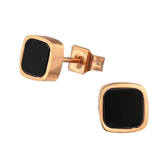 Aramat Jewels | Boucles d'oreilles | Boucles d'oreilles carrées en acier - Design minimaliste | 6 mm / Rose-Noir 9 mm | Acier | Adultes | Présent