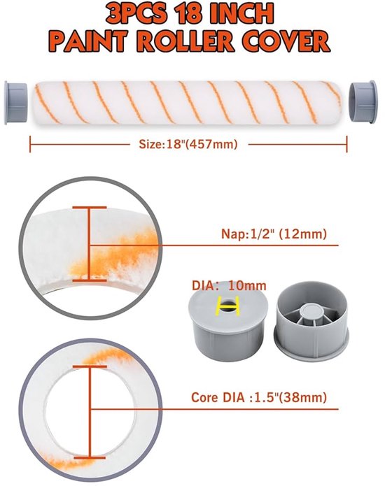 Regular Roler Cover Duurzame Roller Covers - 18 Inch - Set van 3 - Pluisvrij - Polyester | bol