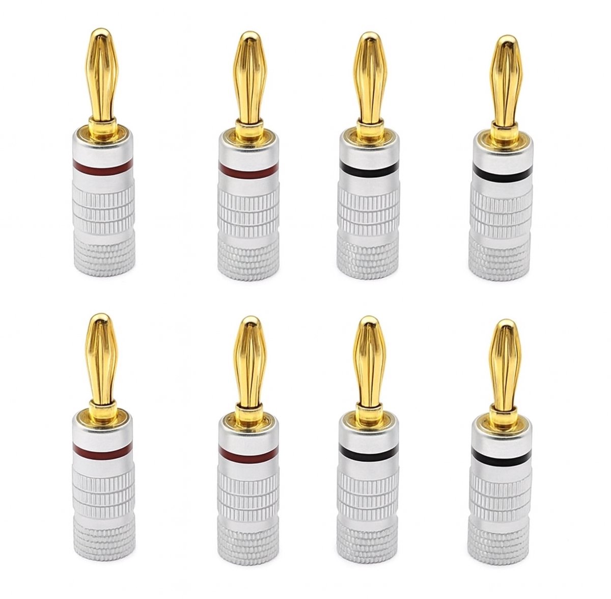 Banaanstekker 8 stuks – 24k Verguld – 4 mm – Hoogwaardige Luidsprekerstekkers