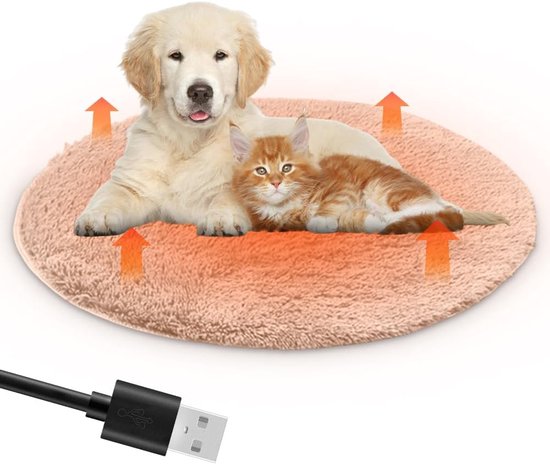 Verwarmingsmat voor huisdieren - 40 x 40 cm, USB-oplaadbaar, elektrische deken, pluche kussen voor honden en katten