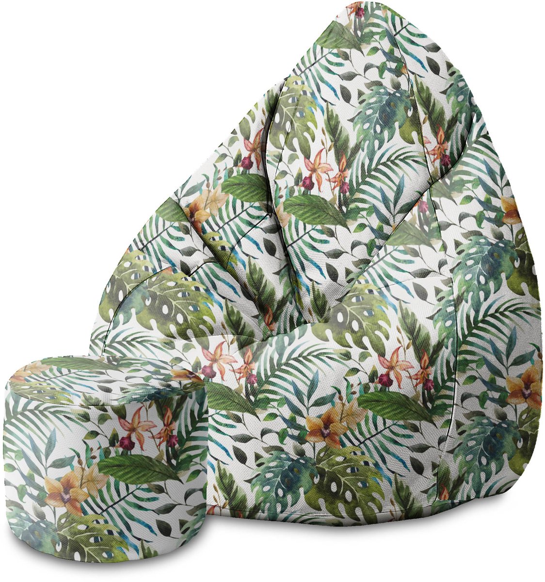 DreamRoots Velvet Zitzak voor Volwassenen – Luxe Beanbag met Voetsteun en Afneembare Hoes – Inclusief Vulling – 80x80x120 cm - Floral Watercolor