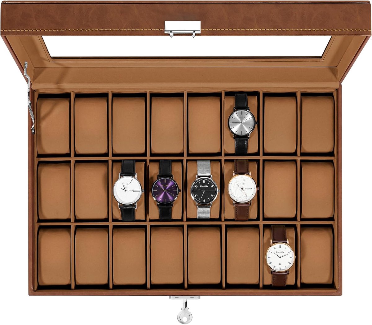 Uten Luxe PU Horloge Doos - Horlogebox - Geschikt voor Heren en Dames - Horloge Opbergdoos - 24 Vakken - Bruin