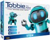 Doos van Tobbie The Robot met afbeeldingen van de turquoise robot en tekst.
