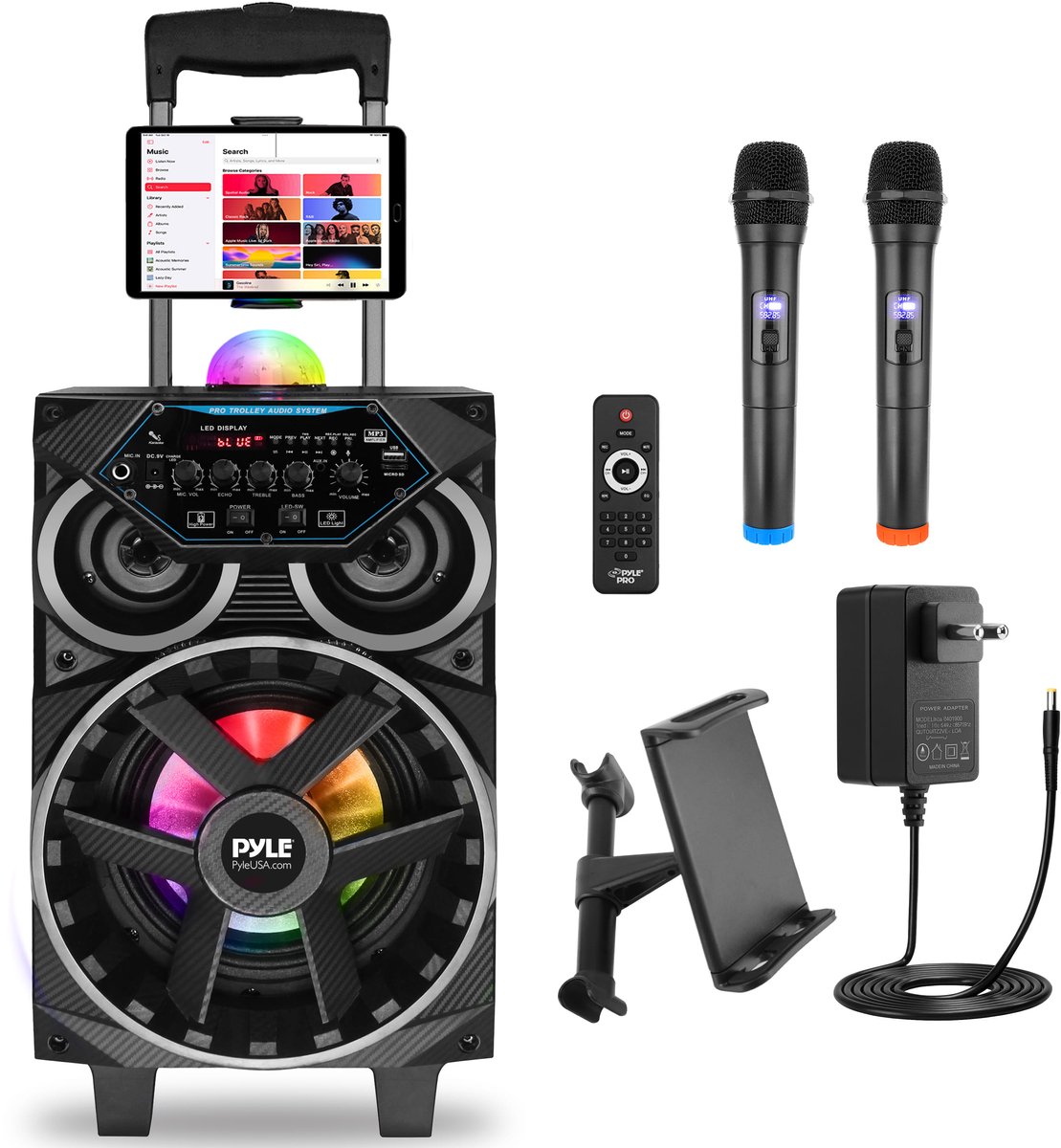 Pyle Draagbare Bluetooth PA Luidspreker – 8" 580W Karaoke Outdoor Speaker met TWS, Disco LED, FM/AUX/MP3/USB/SD, Trolley, Draadloze Microfoon & Afstandsbediening