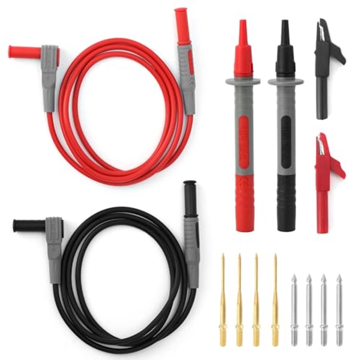 multimeter-meetsnoerenset, 1 m bananenstekker-meetsnoeren, krokodillenklemmen, verwisselbare naalden, testpinnen